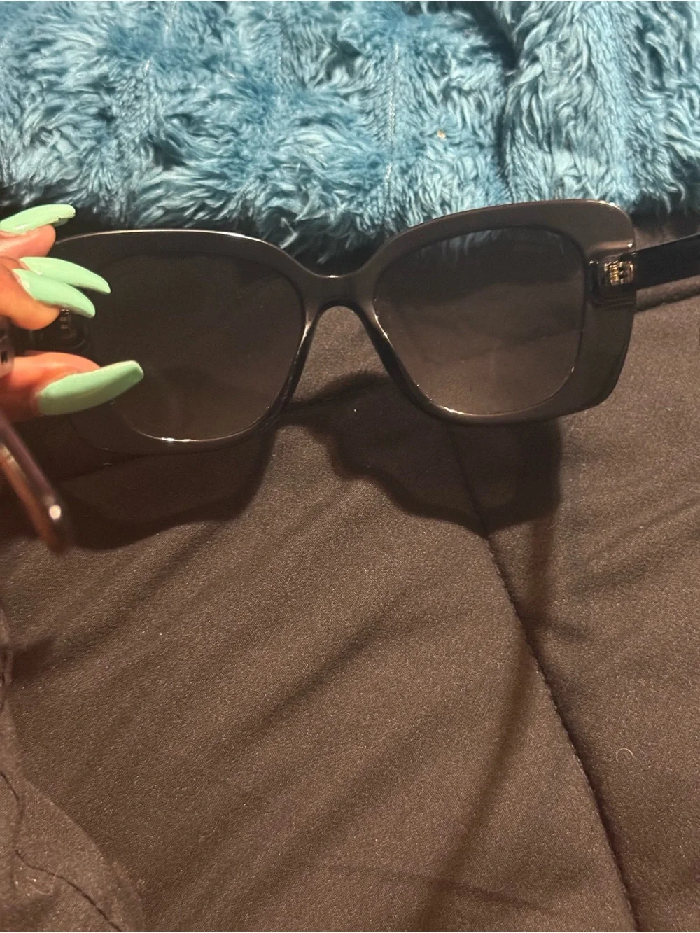 CHANEL Black Sunglasses with Crystal-Embellished Logo Temples